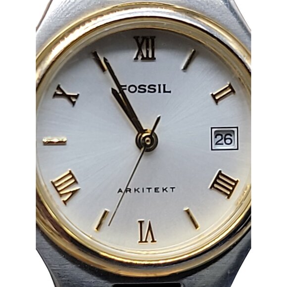 Fossil Arkitekt Ladies Watch 27mm FS2699 Date Quartz Two Tone Stainless Steel 6" - Picture 2 of 15